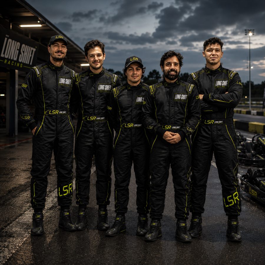Os cinco pilotos da Long Shift Racing na pit lane, ao fim do dia